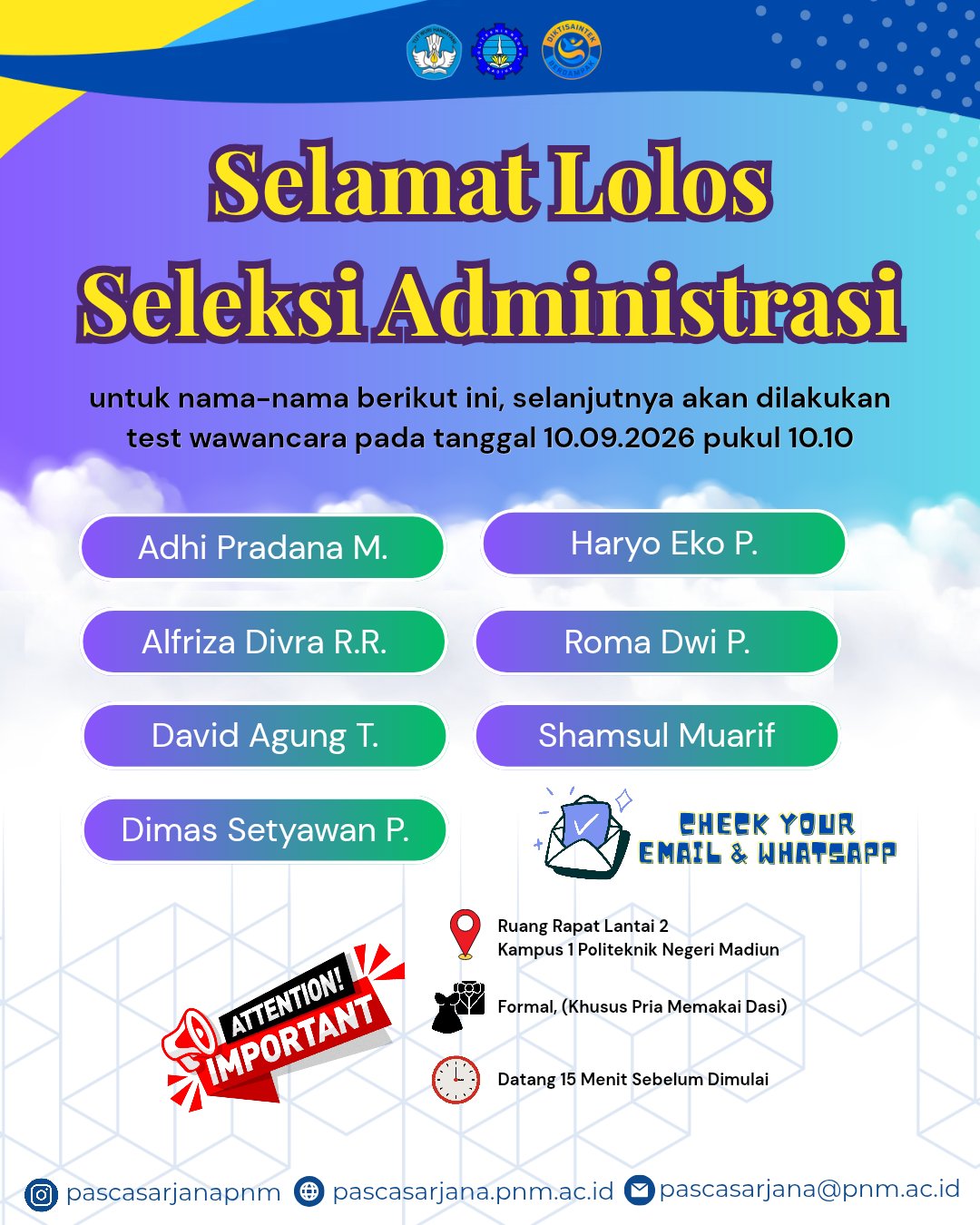 Undangan Wawancara S2 Terapan (M.Tr.M) PNM